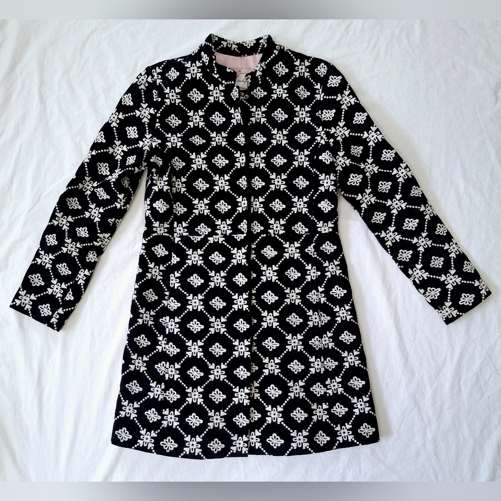 Anthropologie Wendy Hil Black Suede Embroidered Tunic Length Coat Size Small - Picture 15 of 15